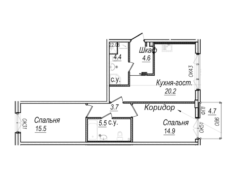 2-комнатная квартира 70.2 м², 6/8 эт., Комплекс апартаментов «Meltzer Hall»